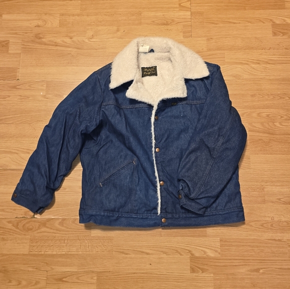 Vtg 70s Wrangler Sherpa Lined Denim Trucker Jacket Western Barn Coat  XL Cowboy - Picture 1 of 12